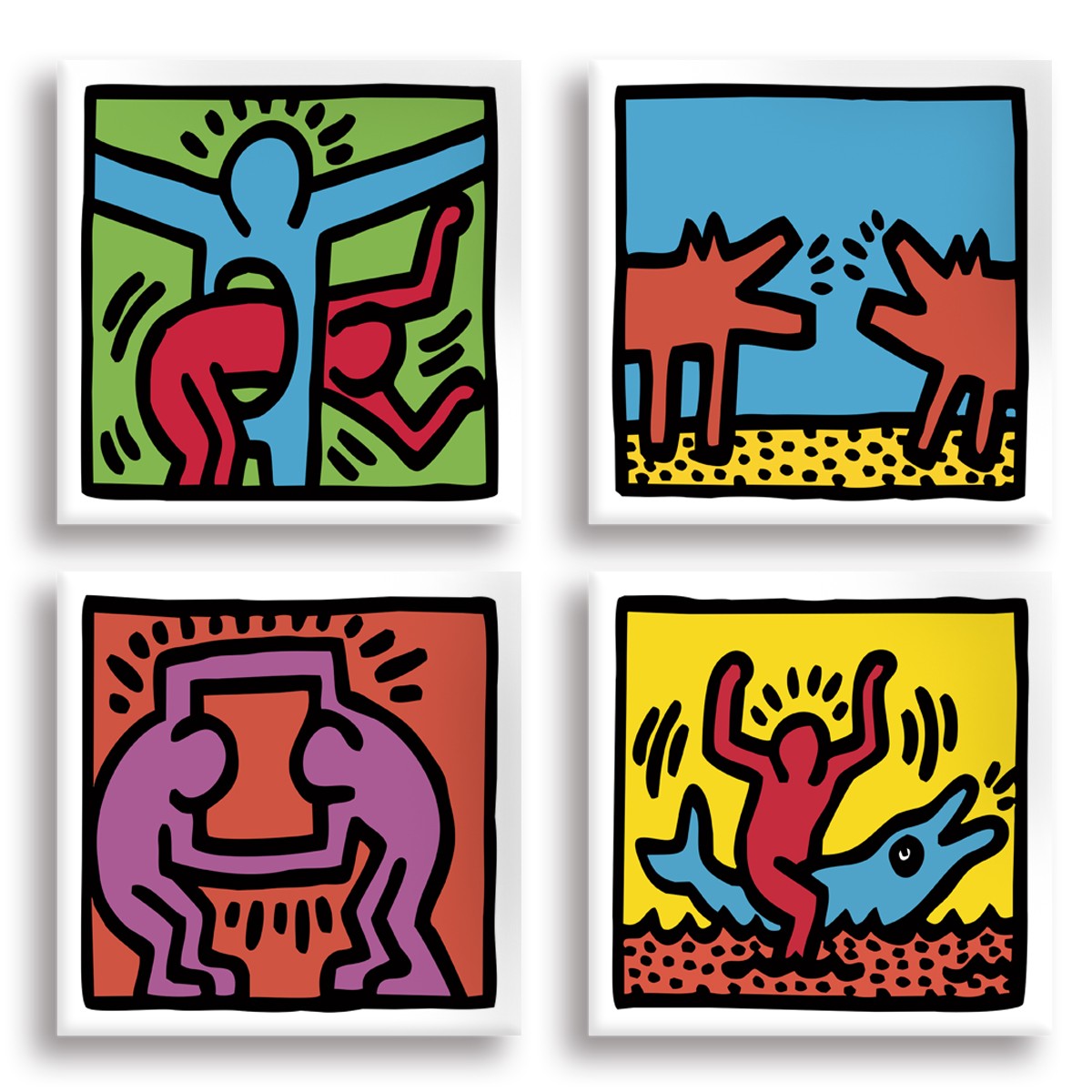 KEITH HARING - Kit 02 - N.4 Tele 40x40cm su telaio in legno Misura: 40X40 cm cad.