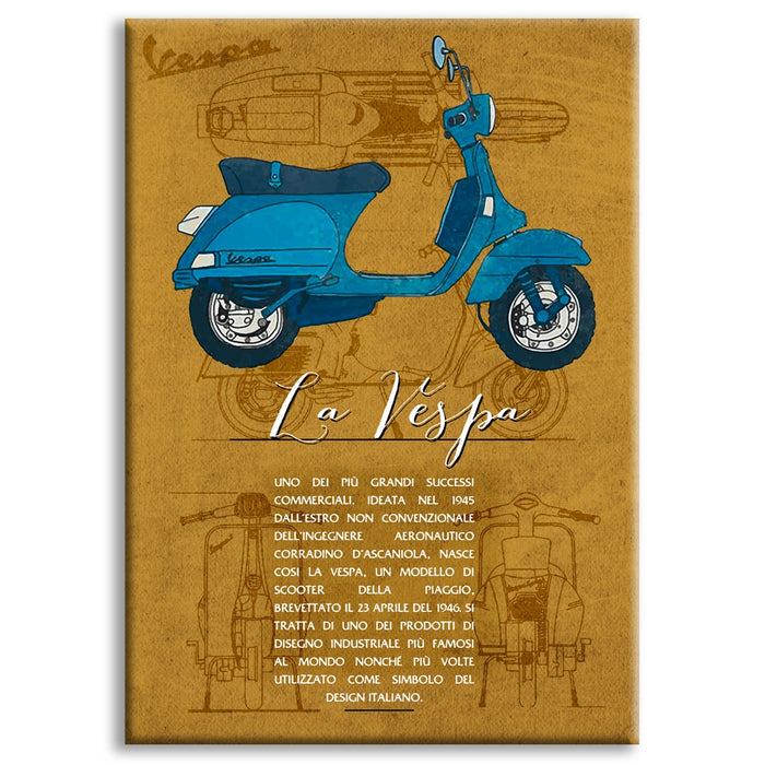 LA VESPA - Made in Italy - Quadro stampato su Canvas e montato su telaio in legno Misura: 50x70 cm