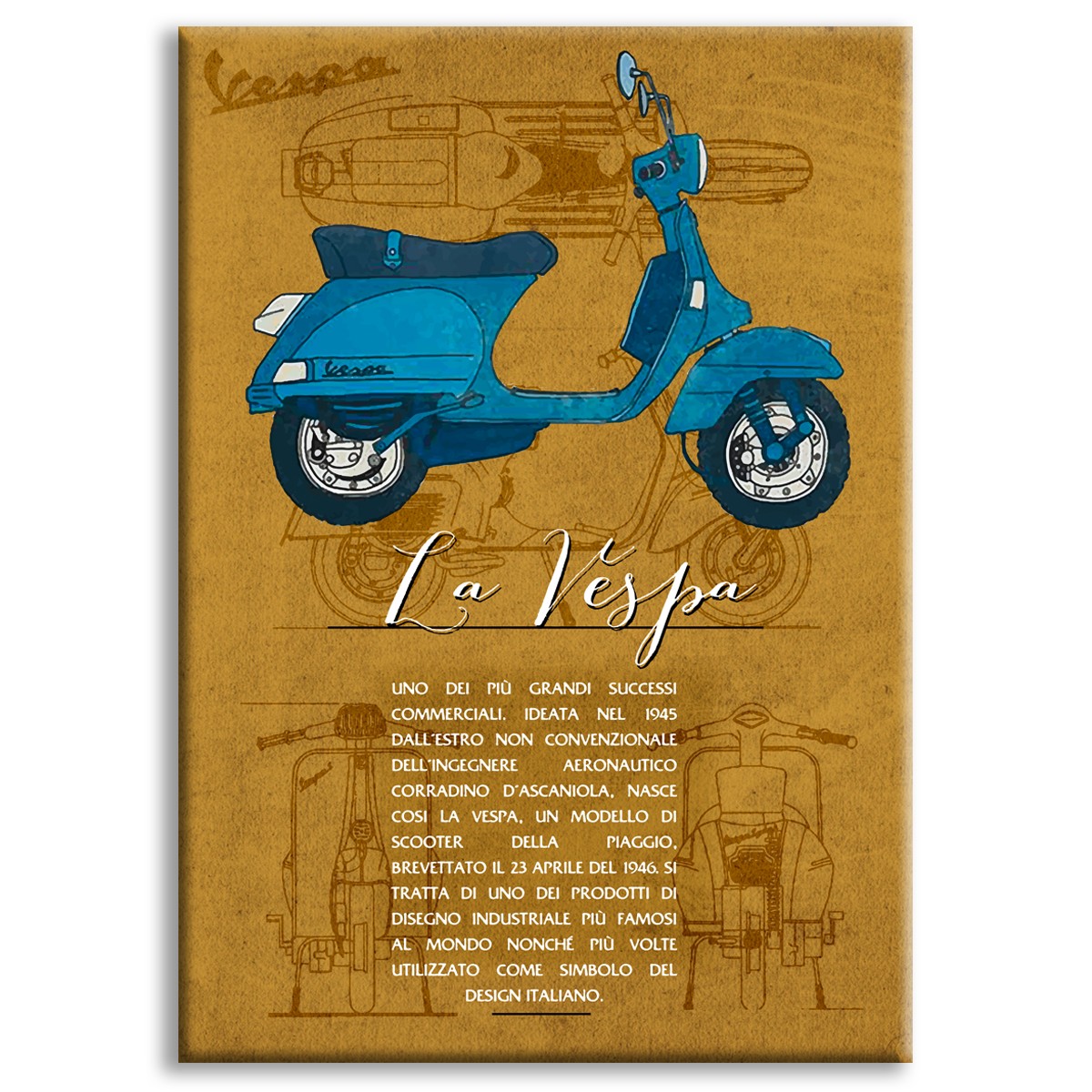 LA VESPA - Made in Italy - Quadro stampato su Canvas e montato su telaio in legno Misura: 100x140 cm