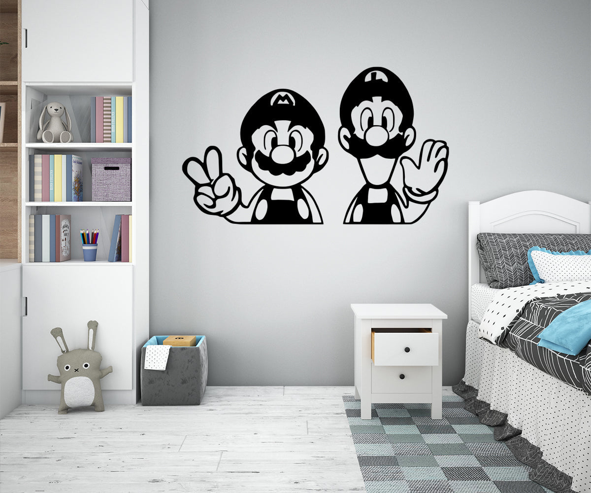 MARIO E LUIGI - Adesivo murale wall sticker in vinile 55x95 cm Colore: nero