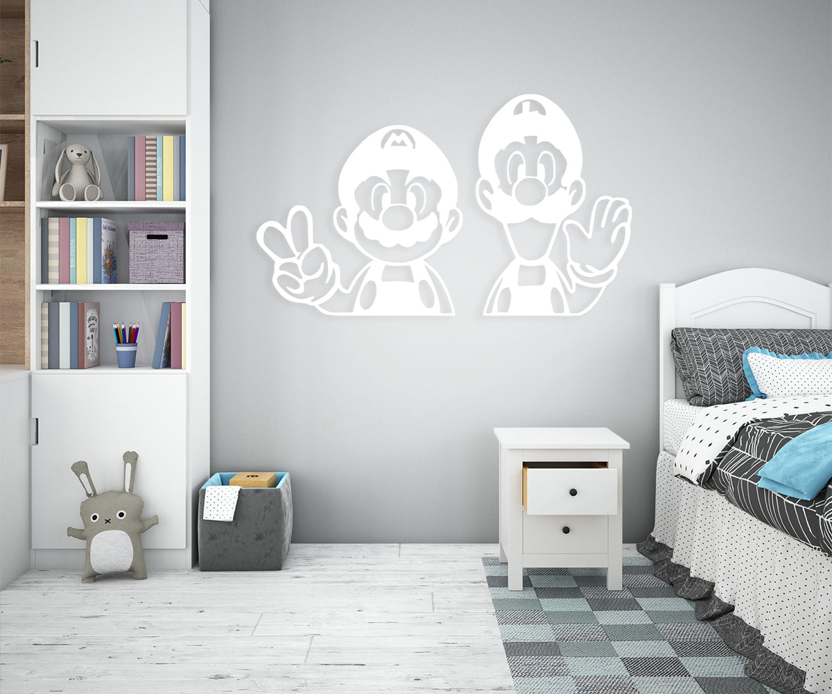 MARIO E LUIGI - Adesivo murale wall sticker in vinile 55x95 cm Colore: bianco