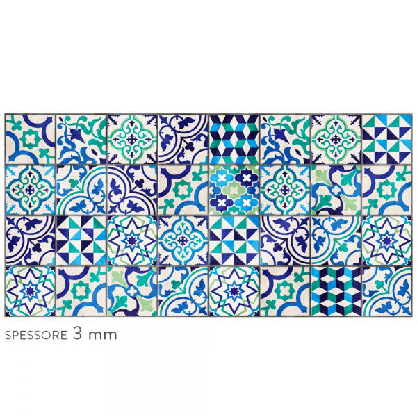 MATTONELLE VIETRI - Paraschizzi da cucina in PVC flessibile - Misura 120x60cm spessore 3mm Title: Blu