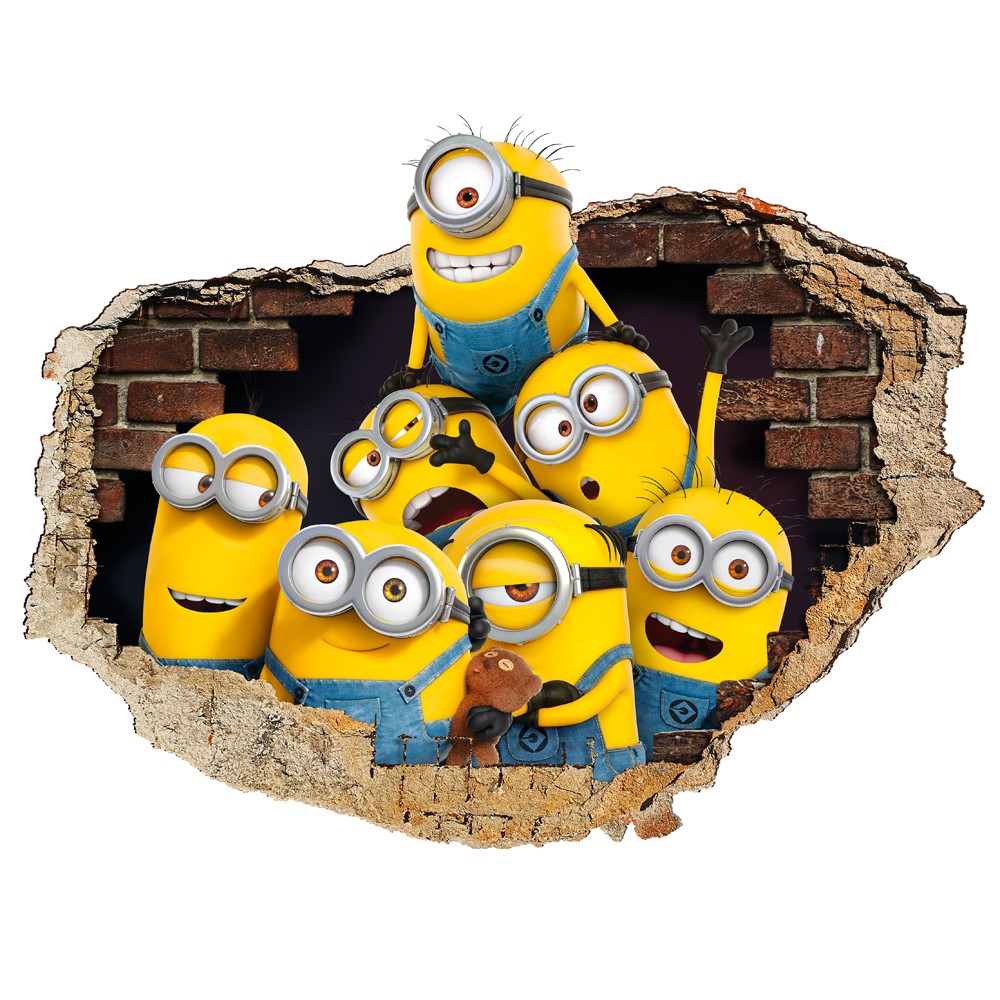 MINIONS foto di gruppo - Adesivo murale parete 3D wall sticker camera bimbi Misura: 150x100 cm