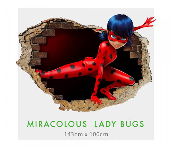 MIRACULOUS LADYBUG -001 Adesivo parete murale effetto 3D wall stickers Misura: 150x100 cm