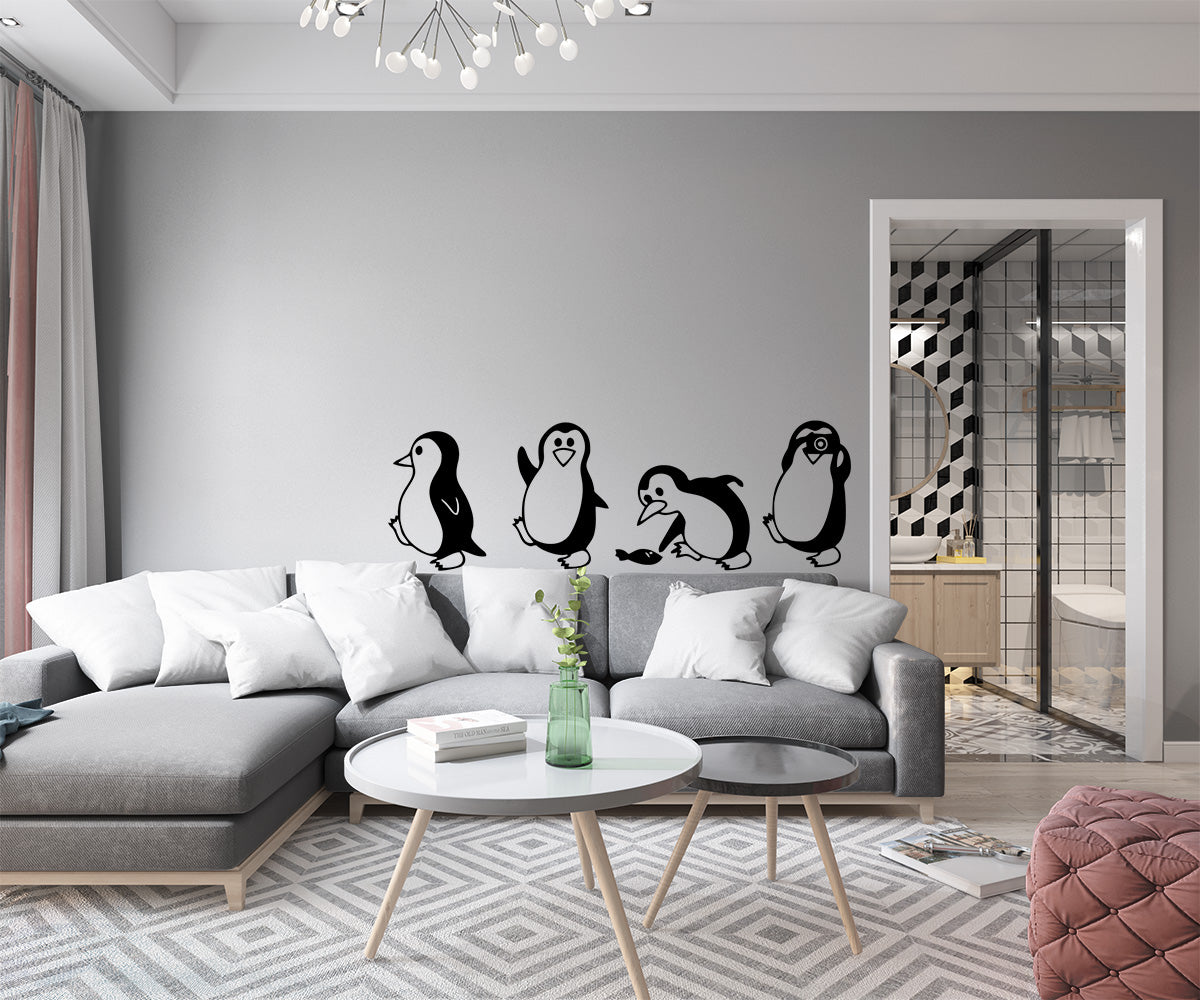 PINGUINS - Adesivo murale wall sticker in vinile 40x125 cm Colore: nero