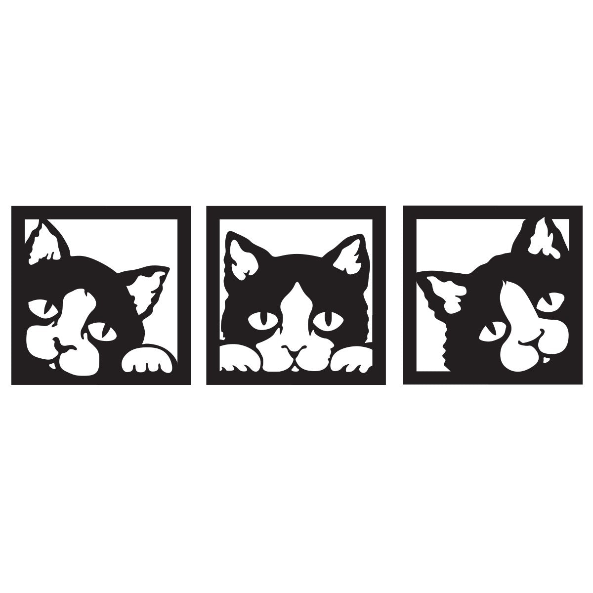 Quadro Trittico Gatti neri traforati Cat 48 x 144 cm Colore: nero