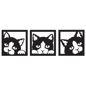 Quadro Trittico Gatti neri traforati Cat 48 x 144 cm Colore: nero