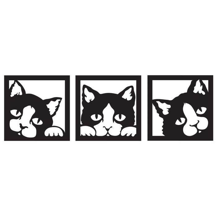 Quadro Trittico Gatti neri traforati Cat 48 x 144 cm Colore: nero