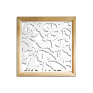 UCCELLINI - Moduli Decorativi in Legno e PVC Misura: 73x73 cm, Colore: bianco