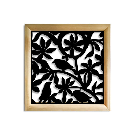 UCCELLINI - Moduli Decorativi in Legno e PVC Misura: 48x48 cm, Colore: nero