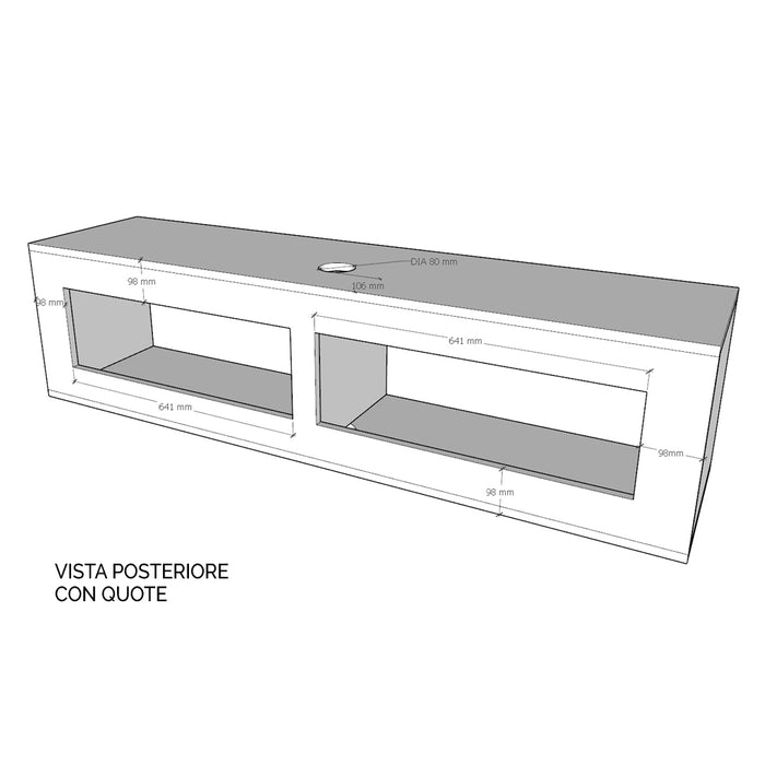 Base TV Ribalta con passa cavi L153,6 H40 P39,6 con piedini in Nobilitato Colore: Quercia Naurale