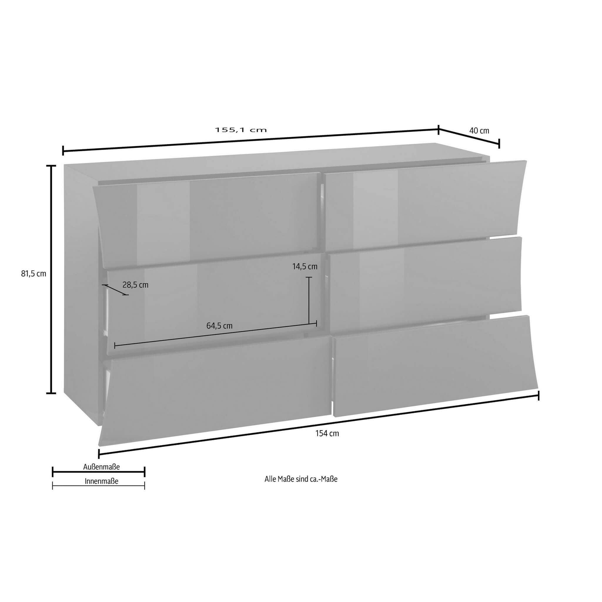 Comò per Camera Da Letto Con 6 Cassetti 155,1x4081,5cm - ARCANE