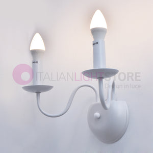 AFRODITE Applique Candelabro Rustico 2 Luci Bianco Stile Provenzale