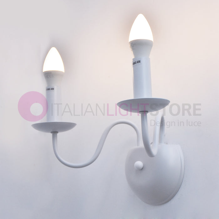 AFRODITE Applique Candelabro Rustico 2 Luci Bianco Stile Provenzale