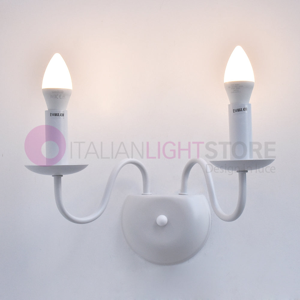 AFRODITE Applique Candelabro Rustico 2 Luci Bianco Stile Provenzale