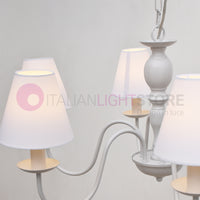 AFRODITE Lampadario Candelabro a 6 Bracci Bianco Stile Provenzale con Paralumi Bianchi