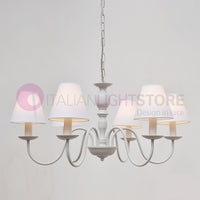 AFRODITE Lampadario Candelabro a 6 Bracci Bianco Stile Provenzale con Paralumi Bianchi