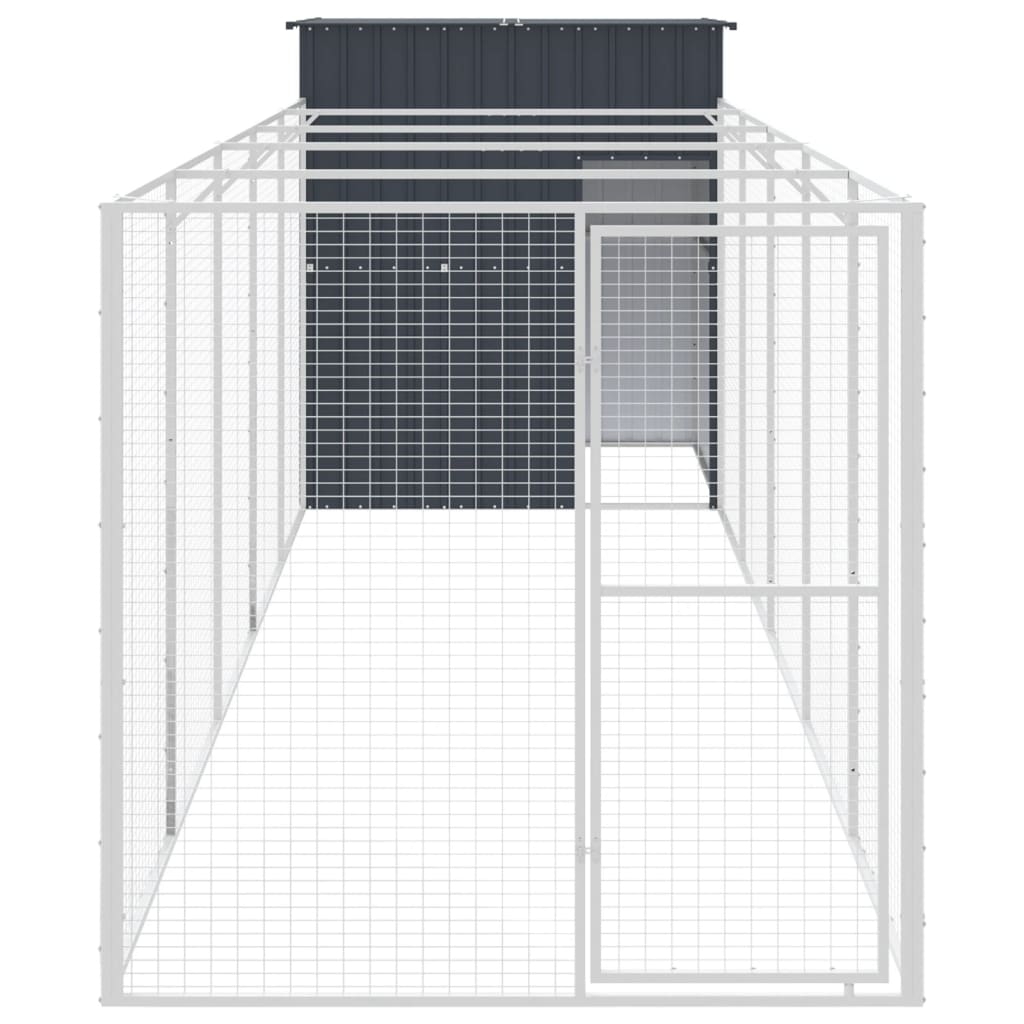 Casetta Cani con Corsa Antracite 165x659x181 cm Acciaio Zincato