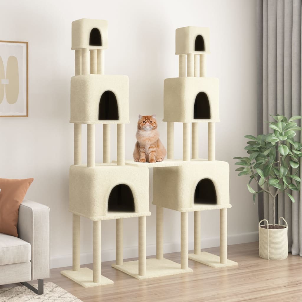 Albero per Gatti con Tiragraffi in Sisal Crema 199 cm