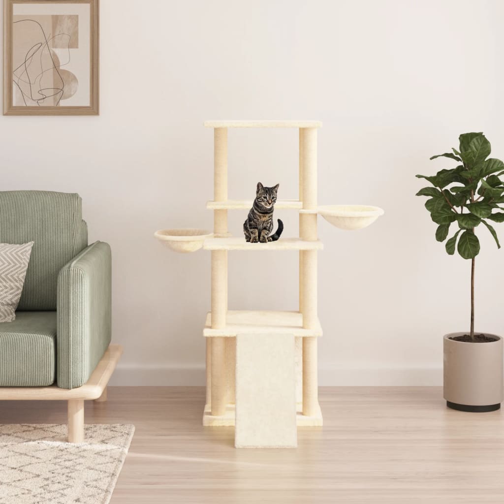 Albero per Gatti con Tiragraffi in Sisal Crema 133 cm