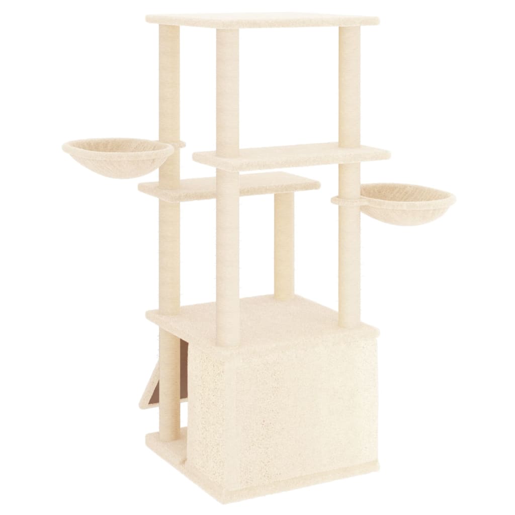 Albero per Gatti con Tiragraffi in Sisal Crema 133 cm