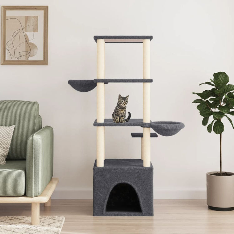 Albero per Gatti con Tiragraffi in Sisal Grigio Scuro 147 cm