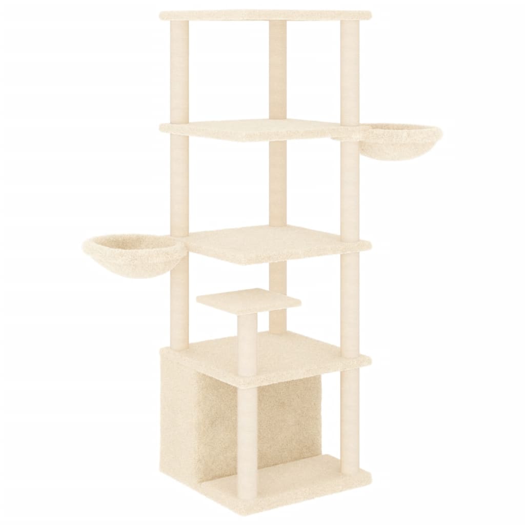 Albero per Gatti con Tiragraffi in Sisal Crema 147 cm