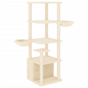 Albero per Gatti con Tiragraffi in Sisal Crema 147 cm