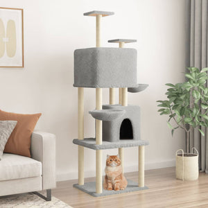 Albero per Gatti con Tiragraffi in Sisal Grigio Chiaro 180 cm