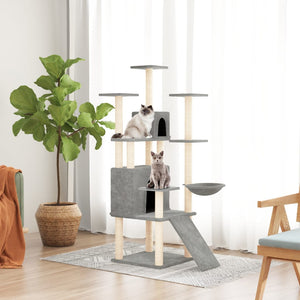 Albero per Gatti con Tiragraffi in Sisal Grigio Chiaro 154 cm