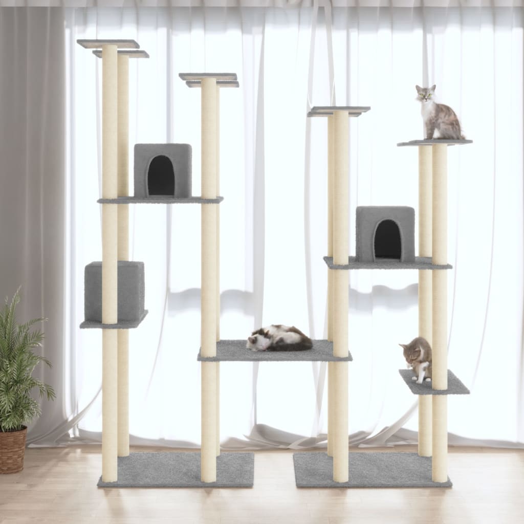 Albero per Gatti con Tiragraffi in Sisal Grigio Chiaro 174 cm