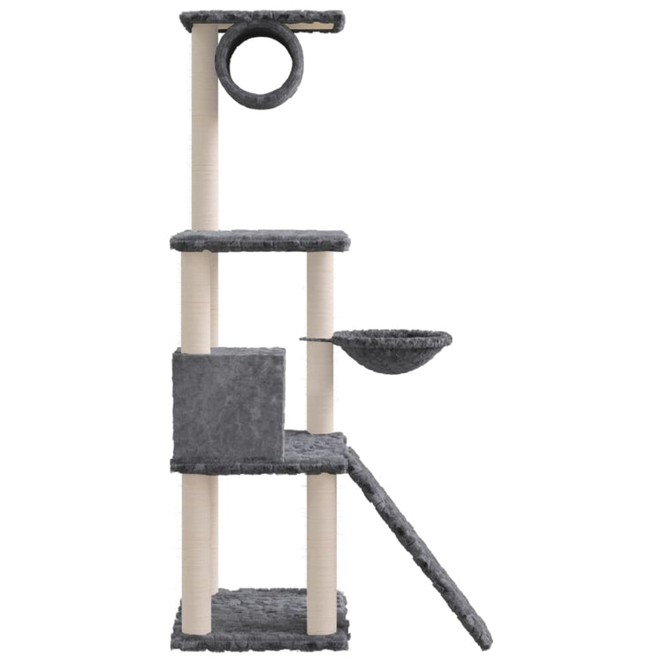 Albero per Gatti con Tiragraffi in Sisal Grigio Scuro 131 cm