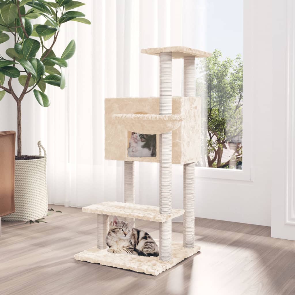 Albero per Gatti con Tiragraffi in Sisal Crema 108,5 cm