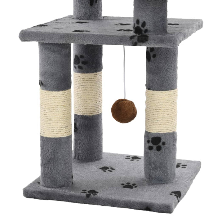 Albero per Gatti Tiragraffi in Sisal 65 cm Zampe Stampate Grigio