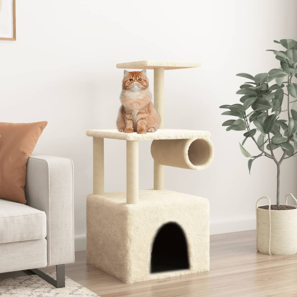 Albero per Gatti con Tiragraffi in Sisal Crema 109,5 cm