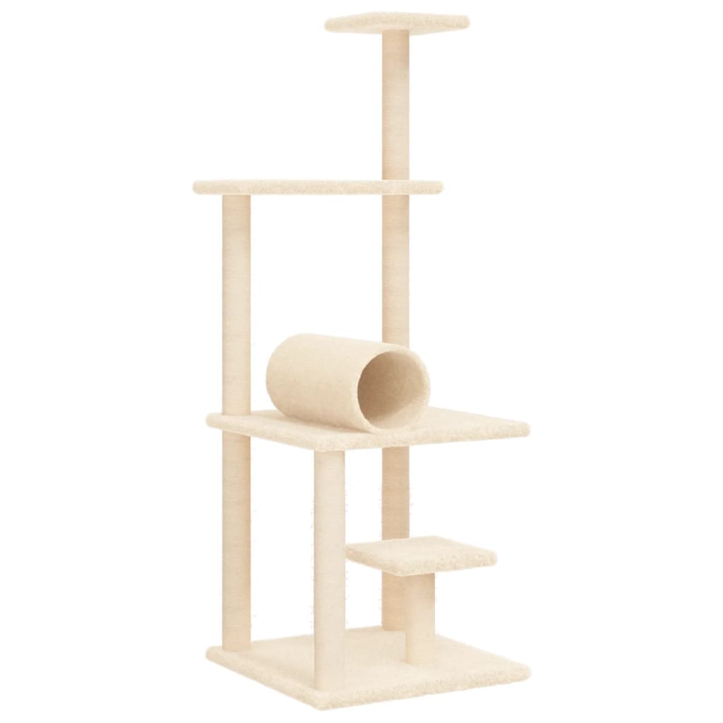 Albero per Gatti con Tiragraffi in Sisal Crema 136 cm