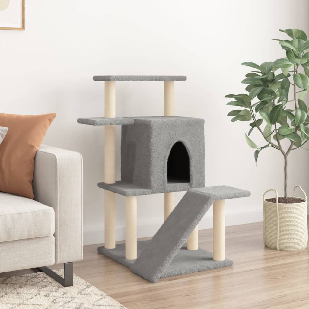 Albero per Gatti con Tiragraffi in Sisal Grigio Chiaro 97 cm