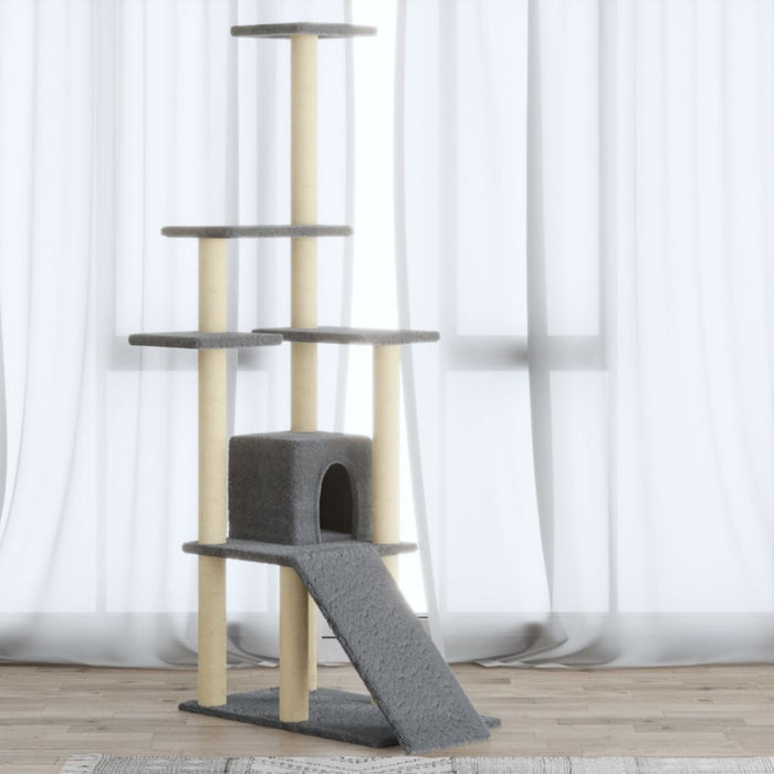 Albero per Gatti con Tiragraffi in Sisal Grigio Chiaro 155 cm