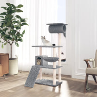 Albero per Gatti con Tiragraffi in Sisal Grigio Chiaro 131 cm