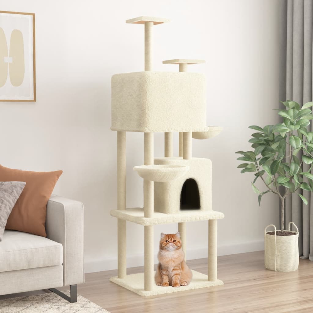 Albero per Gatti con Tiragraffi in Sisal Crema 180 cm