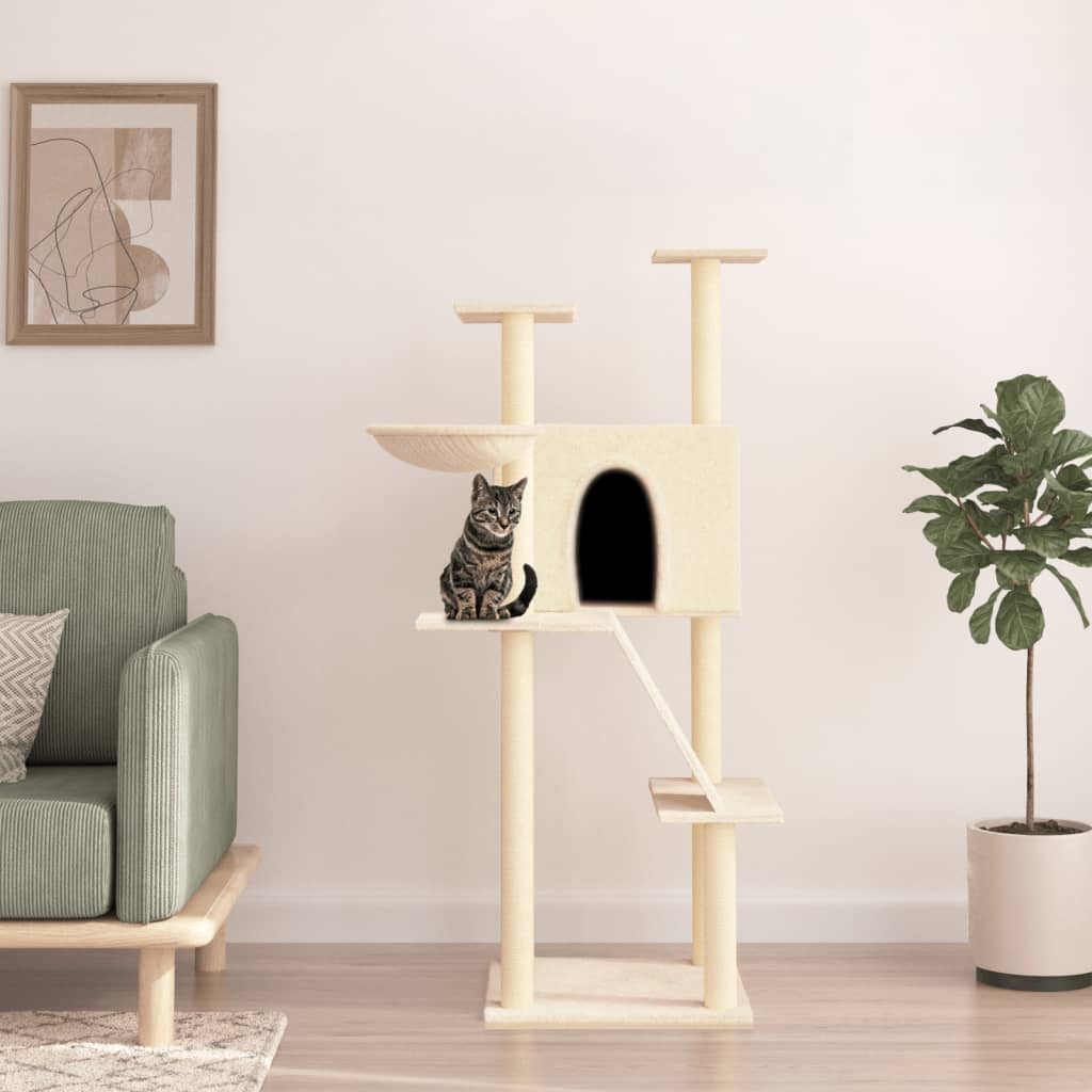 Albero per Gatti con Tiragraffi in Sisal Crema 143 cm