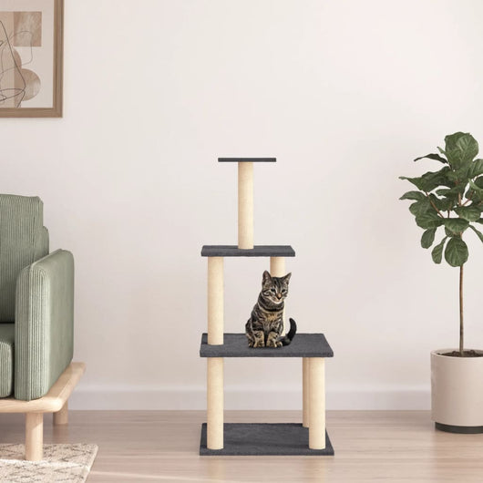 Albero per Gatti con Tiragraffi in Sisal Grigio Scuro 111 cm