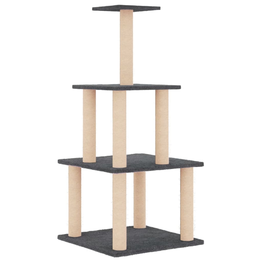 Albero per Gatti con Tiragraffi in Sisal Grigio Scuro 111 cm