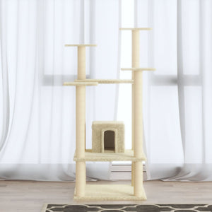 Albero per Gatti con Pali Tiragraffi in Sisal Crema 110 cm