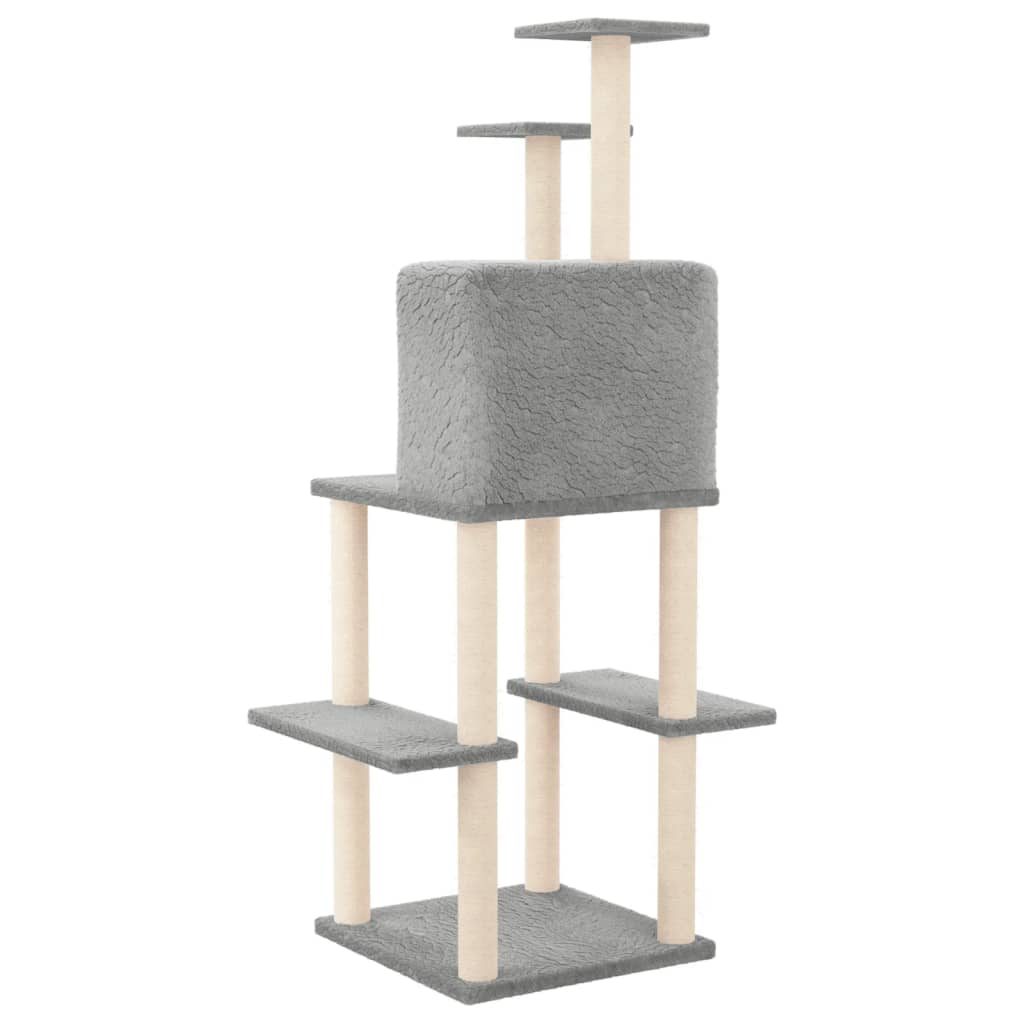 Albero per Gatti con Tiragraffi in Sisal Grigio Chiaro 144,5 cm