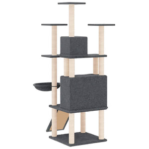 Albero per Gatti con Tiragraffi in Sisal Grigio Scuro 154 cm