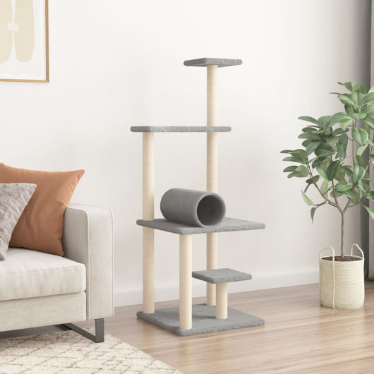 Albero per Gatti con Tiragraffi in Sisal Grigio Chiaro 136 cm