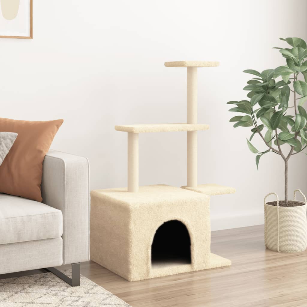 Albero per Gatti con Tiragraffi in Sisal Crema 110 cm