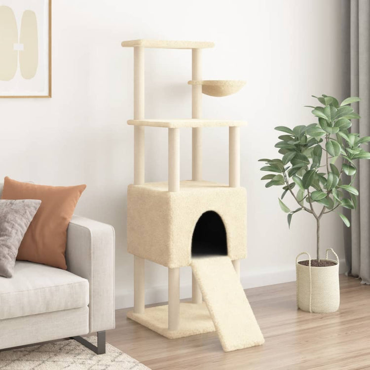 Albero per Gatti con Tiragraffi in Sisal Crema 153 cm