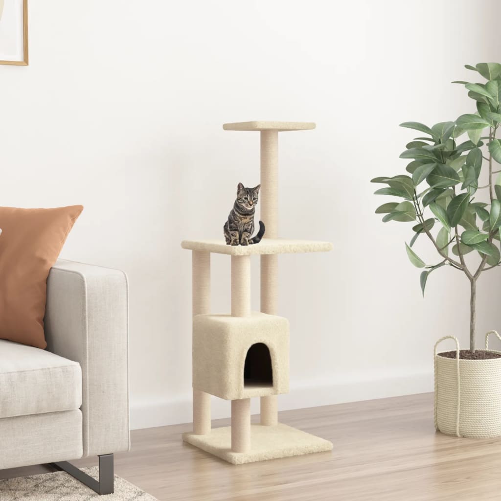 Albero per Gatti con Tiragraffi in Sisal Crema 104 cm